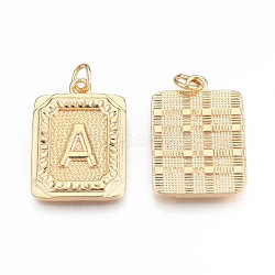 Brass Pendants, with Jump Rings, Cadmium Free & Nickel Free & Lead Free, Rectangle with Letter, Real 18K Gold Plated, Letter.A, 22.5x16x2mm, Jump Ring: 5x1mm, 3mm inner diameter(KK-N232-512A)