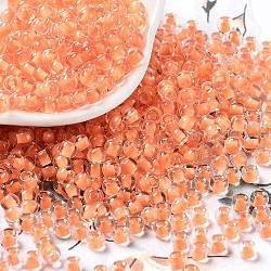 Glass Bead, Inside Colours, Round Hole, Round, Light Salmon, 4x3mm, Hole: 1.4mm, 7650pcs/pound(SEED-H002-J-A707)