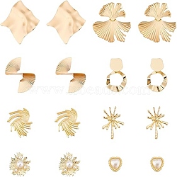 ANATTASOUL 8 Pairs 8 Style Alloy Stud Earrings with Plastic Imitation Pearl Beaded, Vortex & Flower & Donut & Heart & Leaf, Golden, 13~47x12~48.5mm, 1 Pair/style(EJEW-AN0003-64)