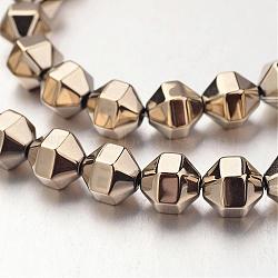 Electroplate Non-magnetic Synthetic Hematite Bead Strands, Polygon, Light Gold Plated, 8x8mm, Hole: 1mm, about 51pcs/strand, 15.7 inch(G-F300-29B-06)