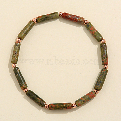 Column Natural Unakite Beads Stretch Bracelets for Women Men, with Beass Beads, 6-7/8 inch(17.5cm)(TJ6393-2)