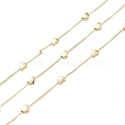 3.28 Feet Handmade Brass Twisted Chains, Curb Chains, Soldered, with Heart Beads, Long-Lasting Plated, Real 18K Gold Plated, 1x1mm, Heart: 4.5x5.5x2.5mm(X-CHC-I006-06G)