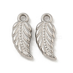 Non-Tarnish 304 Stainless Steel Pendants, Leaf Charm, Stainless Steel Color, 17.5x9x2.5mm, Hole: 1.8mm(STAS-N103-146P)