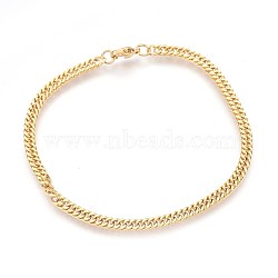 Ion Plating(IP) 304 Stainless Steel Curb Chain Bracelets, with Lobster Claw Clasps, Golden, 8-3/8 inch(21.3cm), 3.5~4x1.7mm(BJEW-P235-12G)