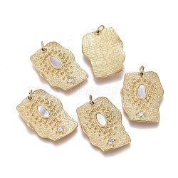 316 Surgical Stainless Steel Pendants, with Jump Rings & Shell & Crystal Rhinestone, Rectangle, Golden, 25x18x2.5mm, Hole: 3.6mm(STAS-I164-028G)