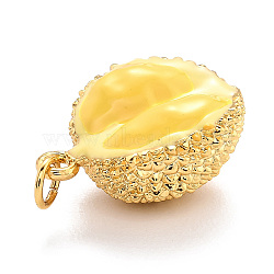 Brass Enamel Pendants, with Jump Ring, Long-Lasting Plated, Real 18K Gold Plated, Durian, Gold, 17x12x8.6mm, Hole: 2.8mm(KK-O140-04G)