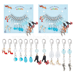 Alloy Enamel Pendant Locking Stitch Markers, with Acrylic & Glass Beads, Zinc Alloy Lobster Claw Clasps Stitch Marker, High Heel, Mixed Color, 3.3~7.4cm, 6 style, 2pcs/style, 12pcs/set(HJEW-AB00149)