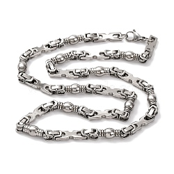 201 Stainless Steel Column & Rectangle Links Chain Necklace, with 304 Stainless Steel Clasps, Stainless Steel Color, 23.19 inch(58.9cm)(NJEW-F222-36P)