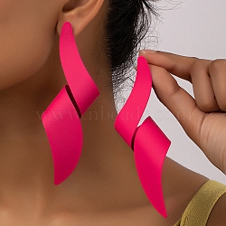 Twist Alloy Stud Earrings, Hot Pink, 120x38mm(EJEW-K304-05)