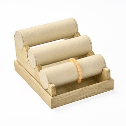 3 Layer Wood Jewelry Bracelet Displays Stands, with Microfibre, Bisque, 24x18x13.4cm(RDIS-K003-02B)