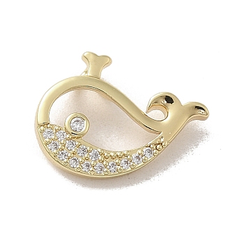 Brass Micro Pave Clear Cubic Zirconia Pendants, Long-Lasting Plated, Whale, Golden, 12x16.5x2mm, Hole: 2x2mm