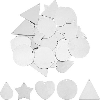 Unicraftale 30Pcs 5 Style 304 Stainless Steel Pendants, Stamping Blank Tag, Laser Cut, Double-sided Drawing Effect, Mixed Shapes, Stainless Steel Color, 6pcs/style