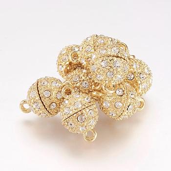 Alloy Rhinestone Magnetic Clasps with Loops, Oval, Golden, 19.5x12mm, Hole: 1.5mm