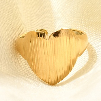 304 Stainless Steel Open Cuff Rings for Women, Real 18K Gold Plated, Heart, 16mm, Adjustable