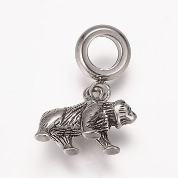304 Stainless Steel European Dangle Charms, Large Hole Pendants, Bear, Antique Silver, 22mm, Hole: 5mm, Pendant: 12x15x5mm