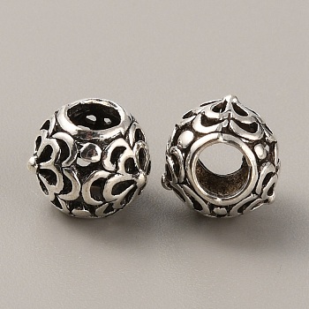 Tibetan Style Alloy European Beads, Large Hole Beads, Rondelle with Flower, Antique Silver, 10.5x9mm, Hole: 4mm