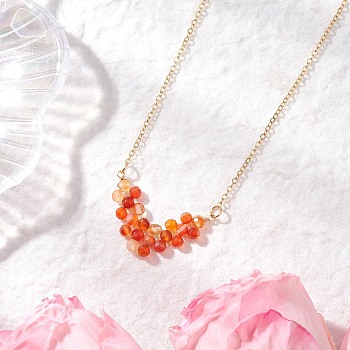Natural Carnelian Faceted Round Beaded Arrow Pendant Brass Cable Chain Necklaces, Golden, 17.72 inch(45cm)