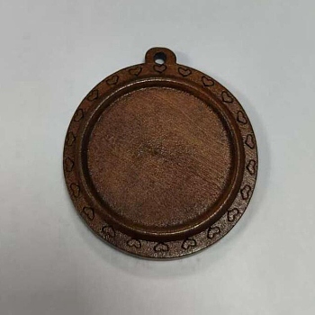 Wooden Pendant Cabochon Settings, Flat Round, Peru, 46x42.5x4.5mm, Hole: 2.5mm