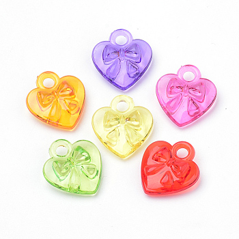 Transparent Acrylic Charms, Heart with Bowknot, Mixed Color, 17.5x16x6mm, Hole: 2.5mm, about 780pcs/500g