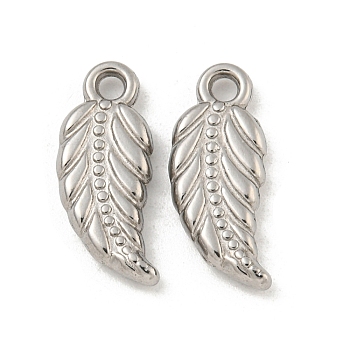 Non-Tarnish 304 Stainless Steel Pendants, Leaf Charm, Stainless Steel Color, 17.5x9x2.5mm, Hole: 1.8mm