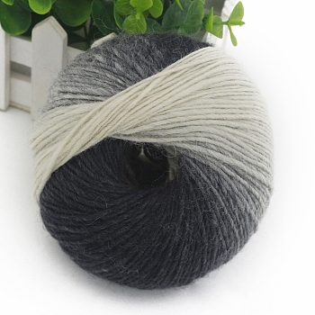 Gradient Color Wool Thread, Section Dyed Icelandic Wool Thread, Soft and Warm, for Hand-woven Shawl Scarf Hat, Black & White, 2mm