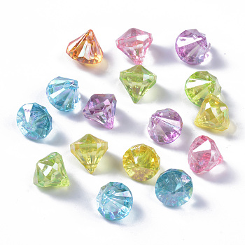 Transparent Acrylic Charms, AB Color Plated, Faceted, Diamond Shape, Mixed Color, 12x11mm, Hole: 1.6mm