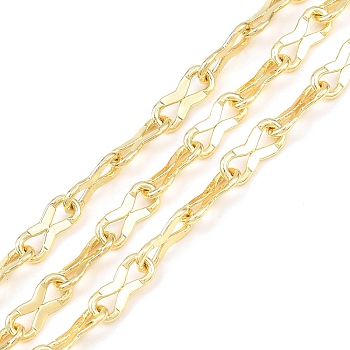Brass Dapped Chains, Infinity, Cadmium Free & Lead Free, Rack Plating, Long-Lasting Plated, Soldered, with Spool, Real 18K Gold Plated, 10x4x1mm
