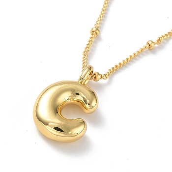 Initial Letter Brass Pendant Necklaces, Real 18K Gold Plated, Letter C, 17.52 inch(445mm), Letter: 19.5x12mm.