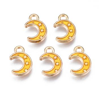 Light Gold Plated Alloy Enamel Pendants, Moon with Star, Gold, 11.5x7.5x1.5mm, Hole: 1.5mm