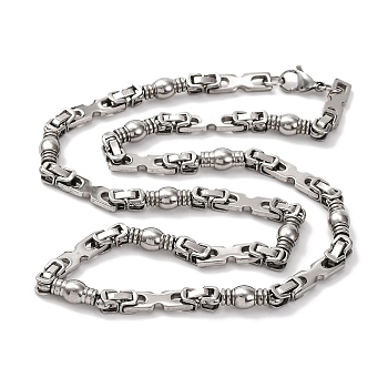 201 Stainless Steel Column & Rectangle Links Chain Necklace, with 304 Stainless Steel Clasps, Stainless Steel Color, 23.19 inch(58.9cm)