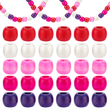 550Pcs 5 Colors Wood European Beads, Large Hole Beads, Barrel, Mixed Color, 12~13x10.5~11mm, Hole: 5~5.5mm, 110pcs/color