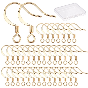 100Pcs Brass Earring Hooks, with Horizontal Loop, Long-Lasting Plated, Real 18K Gold Plated, 17x16x0.7mm, Hole: 2mm, 21 Gauge, Pin: 0.7mm