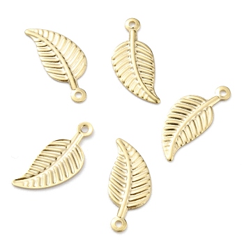 Brass Pendants, Cadmium Free & Lead Free, Leaf, Real 24K Gold Plated, 14x6x0.5mm, Hole: 0.9mm