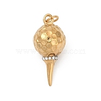 304 Stainless Steel Micro Pave Cubic Zirconia Pendants, with Jump Ring, Vacuum Plating, Real 18K Gold Plated, Golf Ball, 25x11.5mm, Hole: 3.2mm(STAS-D305-02G-G)