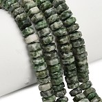 Natural Green Spot Jasper Beads Strands, Faceted, Hexagon, 6x6x3mm, Hole: 0.8mm, about 108pcs/strand, 14.72~14.80''(37.4~37.6cm)(G-G317-A18-3x6mm)