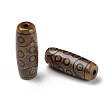 Tibetan Style dZi Beads, Natural Agate Beads, Dyed & Heated, Oval, 18-Eye, 28.5~32x10~12.5mm, Hole: 1.5~3mm(TDZI-E004-06)