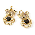 2Pcs Brass Micro Pave Cubic Zirconia Pendants, Bear Charms, Real 18K Gold Plated, Black, 20x12x3mm, Hole: 3mm(KK-TA0002-81C)