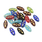 Transparent Glass Beads, Golden Metal Enlaced, Oval, Mixed Color, 19.5~20x9~9.5x4~4.3mm, Hole: 1.3mm(GL-CBA7B2B-01)