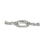 Brass Micro Pave Clear Cubic Zirconia Fold Over Clasps, Long-Lasting Plated, Rack Plating, Oval, with Screw Locking Carabiner, Platinum, 55.5mm(KK-G557-14P)