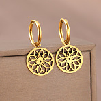 304 Stainless Steel Hoop Earrings, Ring with Flower Pattern, Golden, 32x22mm(FS-WG95C30-01)