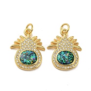 Brass Micro Pave Cubic Zirconia with Synthetic Opal Pendants, with Jump Ring, Real 18K Gold Plated, Pineapple, Pineapple, 20.5x16.5x3.5mm(KK-D096-01C-G)