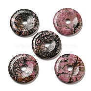 Natural Rhodonite Pendants, Donut/Pi Disc Charms, 50x6.5~7.5mm, Hole: 10mm(G-P532-01A-07)