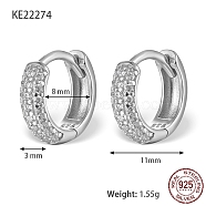 Rhodium Plated 925 Sterling Sliver Micro Pave Cubic Zirconia Hoop Earrings, with 925 Stamp, Platinum, 11x3mm(DV9304-4)