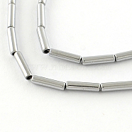 Electroplate Non-magnetic Synthetic Hematite Tube Bead Strands, Platinum Plated, 8x2mm, Hole: 1mm, about 51pcs/strand, 15.9 inch(G-S203-10I)