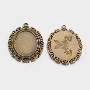Tibetan Style Alloy Oval Big Pendant Cabochon Settings, DIY Findings for Jewelry Making, Lead Free & Cadmium Free, Antique Bronze, 61x48x2mm, Tray: 40x30mm, Hole: 2mm(X-TIBEP-553-AB-LF)