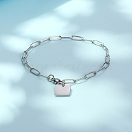 Stainless Steel Blank Square Charm Bracelet with Paperclip Chains, Stainless Steel Color, 7-1/2 inch(19cm)(QF7872-2)