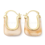 Real 16K Gold Plated Brass Hoop Earrings, Resin Imitation Gemstone Earrings for Women, Beige, 34x23x9mm(EJEW-A102-01G-03)