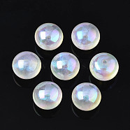 Opaque Acrylic Beads, AB Color Plated, with Glitter Powder, Half Drilled, Flat Round, White, 10x7mm, Hole: 1.2mm(PACR-S224-07A)