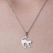 201 Stainless Steel Cat Pendant Necklace, Stainless Steel Color, 17.72 inch(45cm)(NJEW-OY001-06)