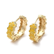 Flower Real 18K Gold Plated Brass Hoop Earrings, with Enamel, Yellow, 19x6mm(EJEW-L268-015G-04)